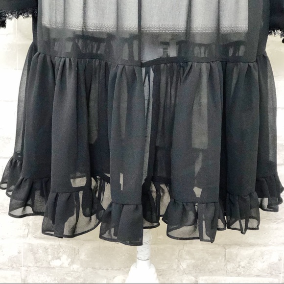 NWOT GENERATION LOVE Black Chiffon Ruffle Long Sleeve Semi Sheer Mini Dress Sm - Picture 6 of 16